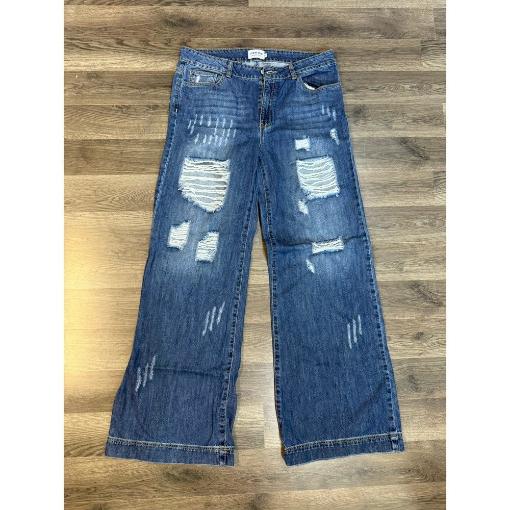 Litz by Uniq Womens Distressed Wide Leg Jeans Medium Wash Blue Size 11